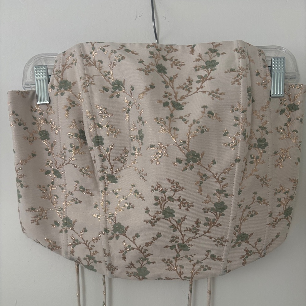 & Other Stories Cream and Sage Floral Strapless Bustier